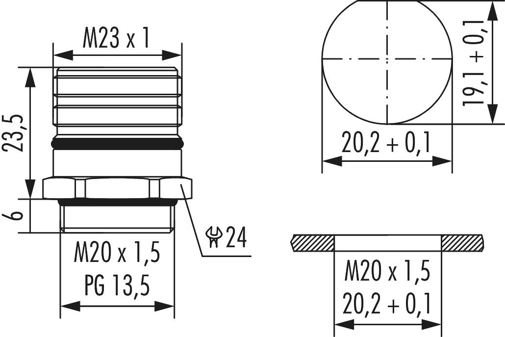 M23 Signal panel connector, Signal, M23, Circular Connector, Connector