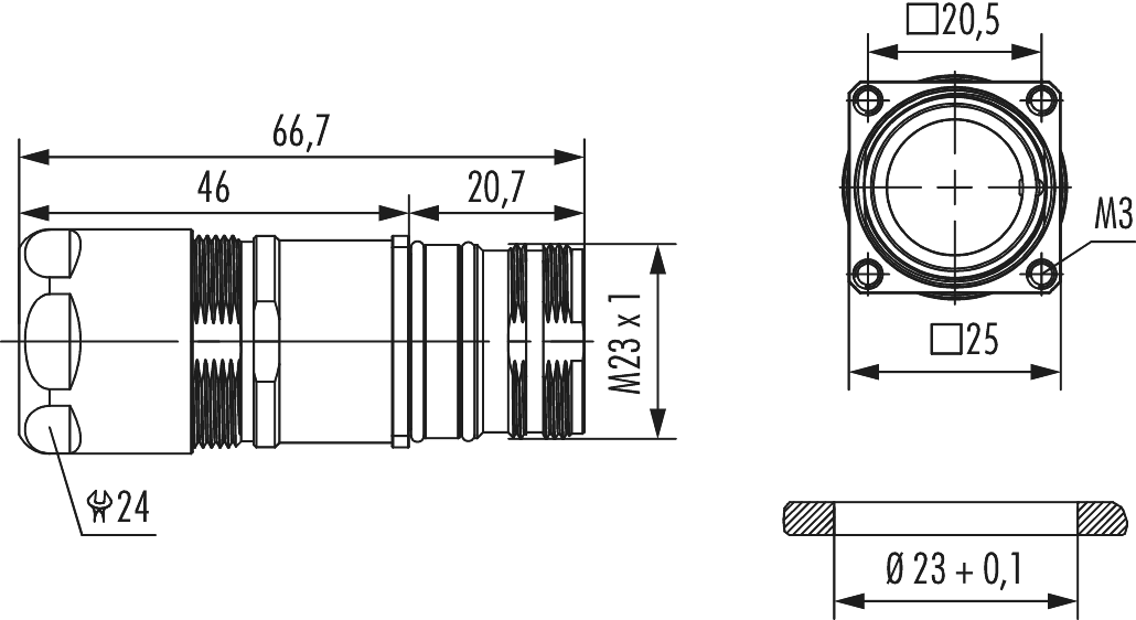 M23 Signal panel connector, Signal, M23, Circular Connector, Connector