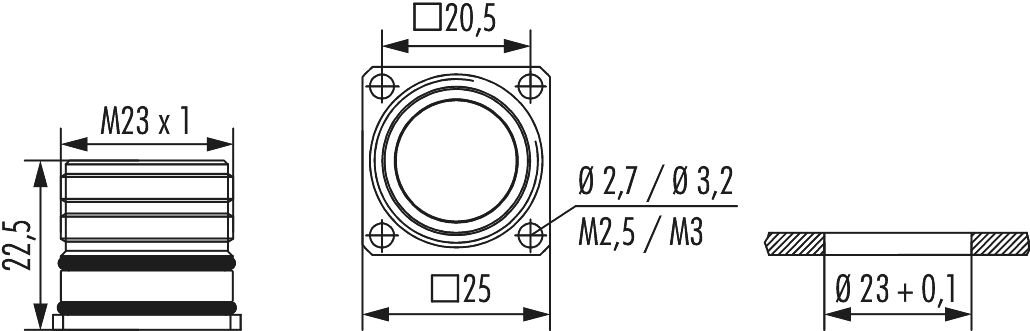 M23 Signal panel connector, Signal, M23, Circular Connector, Connector