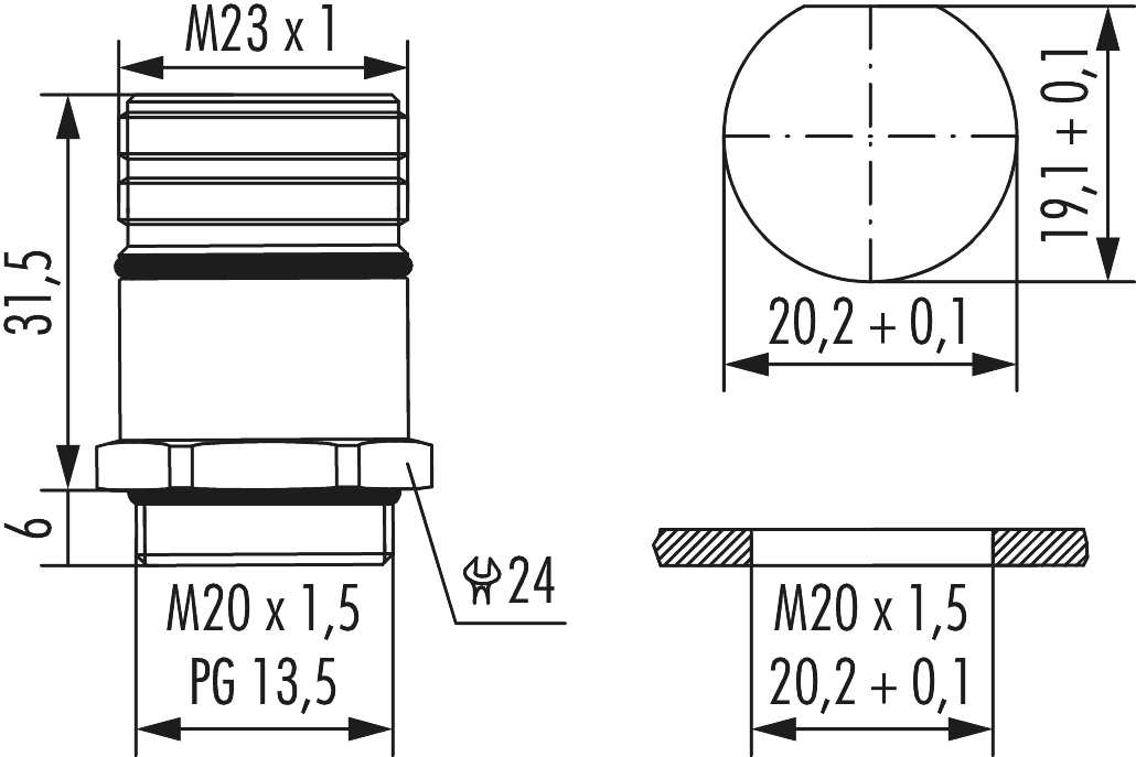 M23 Signal panel connector, Signal, M23, Circular Connector, Connector