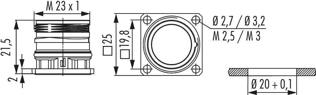 M23 Signal panel connector, Signal, M23, Circular Connector, Connector