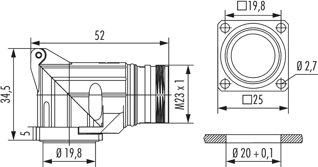 M23 Signal panel connector, Signal, M23, Circular Connector, Connector