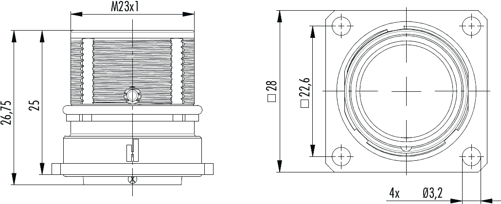 M23 Signal panel connector, Signal, M23, Circular Connector, Connector