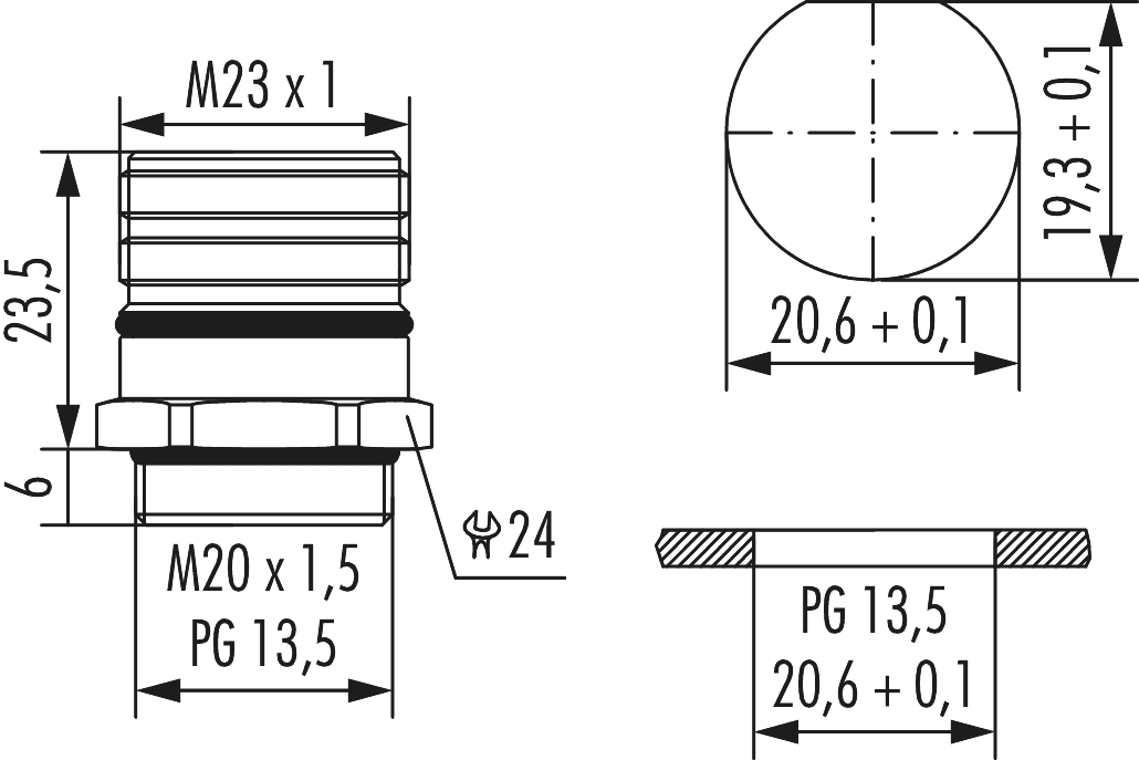 M23 Signal panel connector, Signal, M23, Circular Connector, Connector