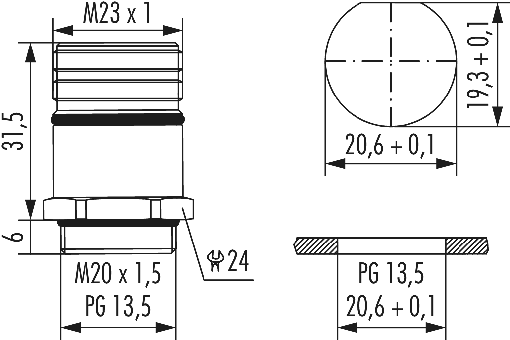M23 Signal panel connector, Signal, M23, Circular Connector, Connector