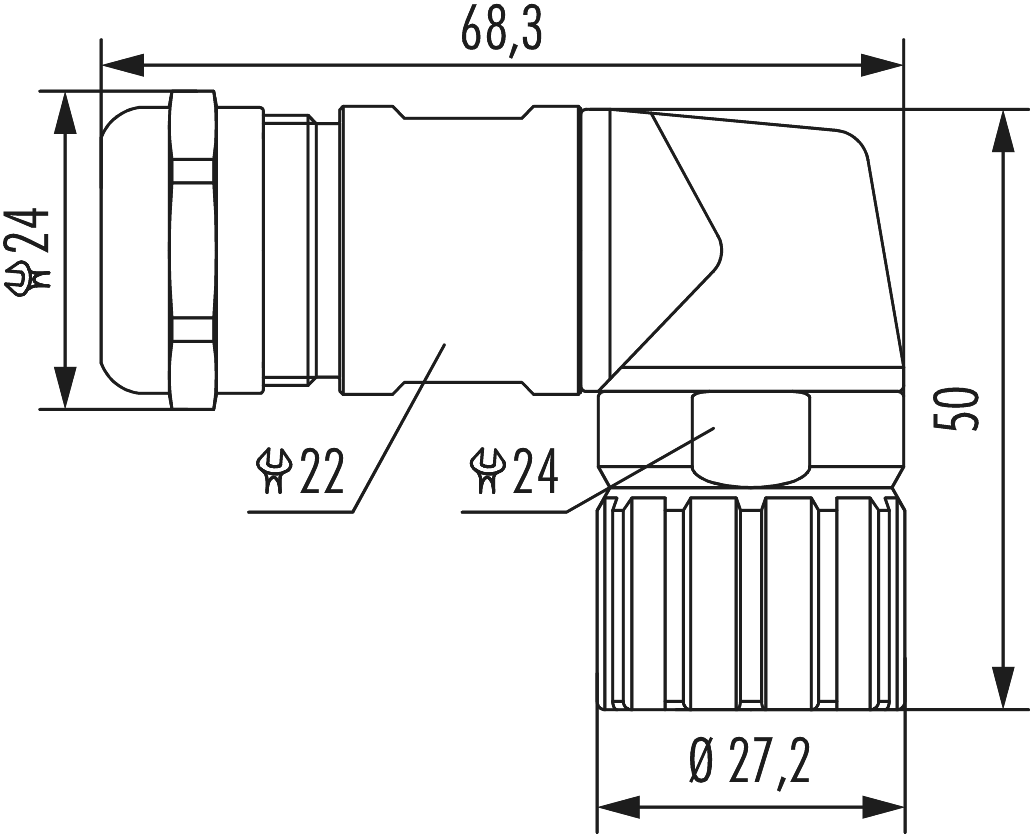 M23 Signal right angle cable connector, Signal, M23, Circular Connector, Connector