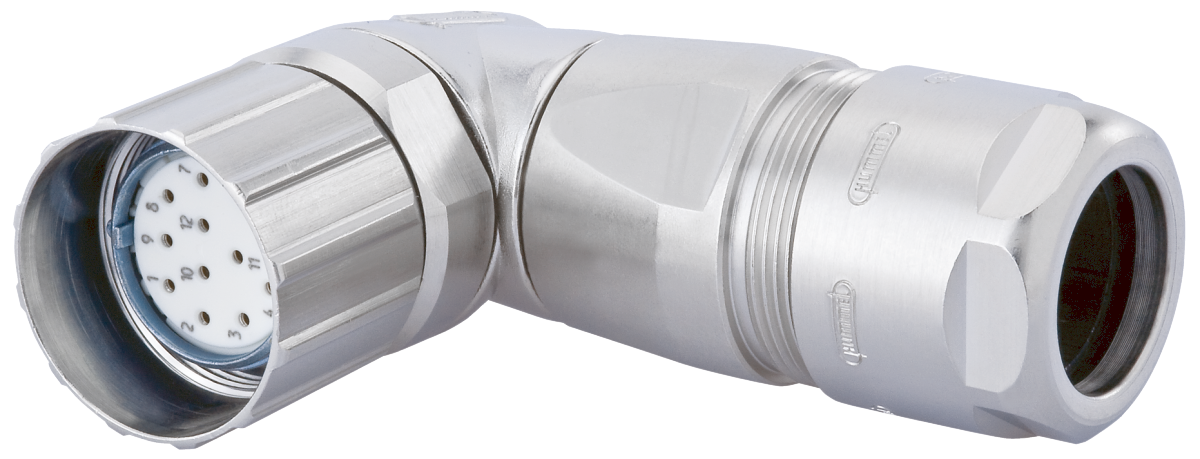 M23 Signal right angle cable connector, Signal, M23, Brass, Circular Connector, Connector, Angled connector