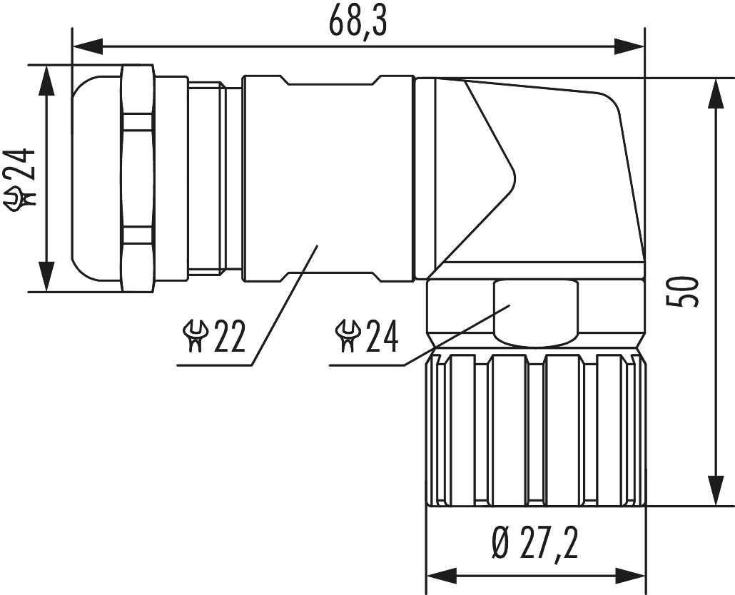 M23 Signal Winkelkabelsteckverbinder