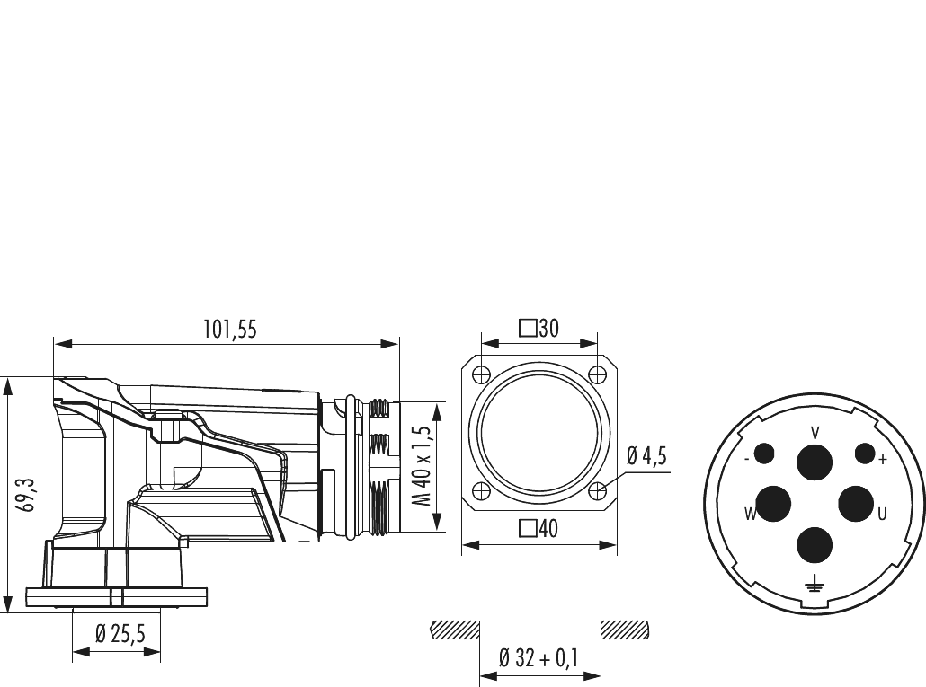 M40 Power panel connector, Circular Connector, Connector, M40, Power