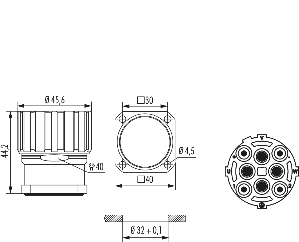 M40 Power panel connector, Circular Connector, Connector, M40, Power