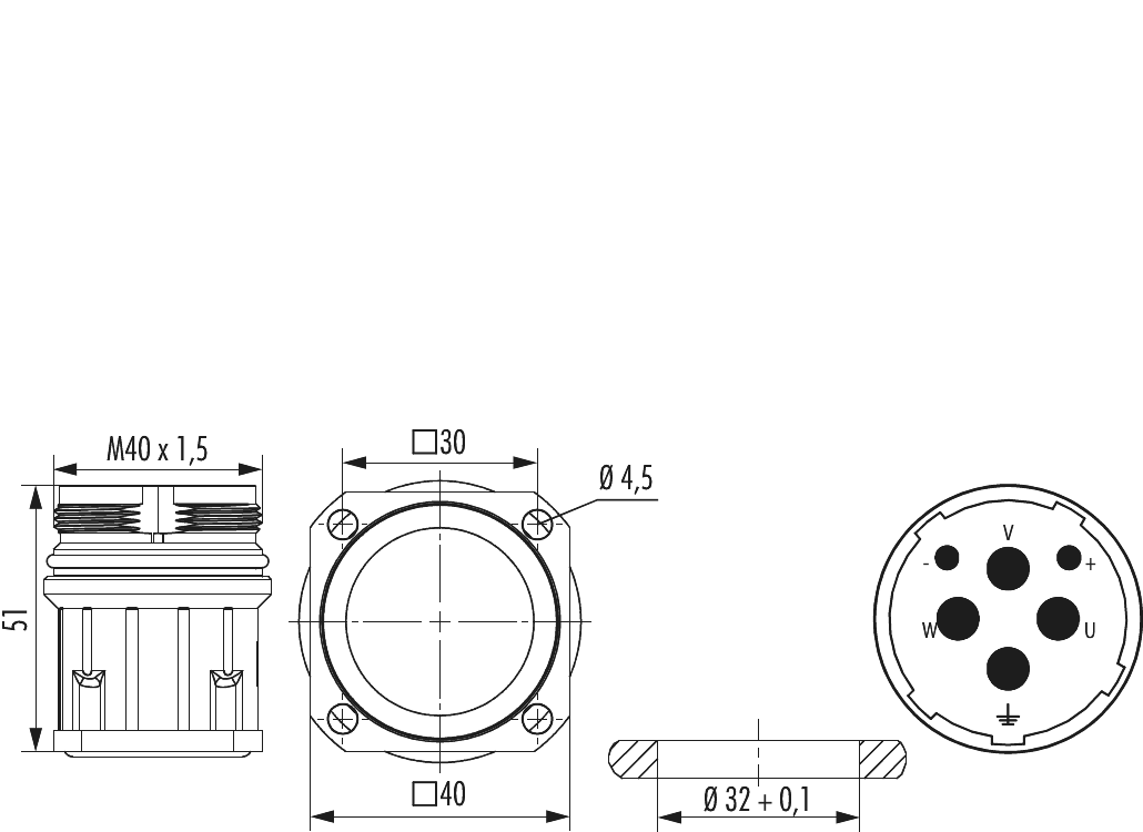 M40 Power panel connector, Circular Connector, Connector, M40, Power