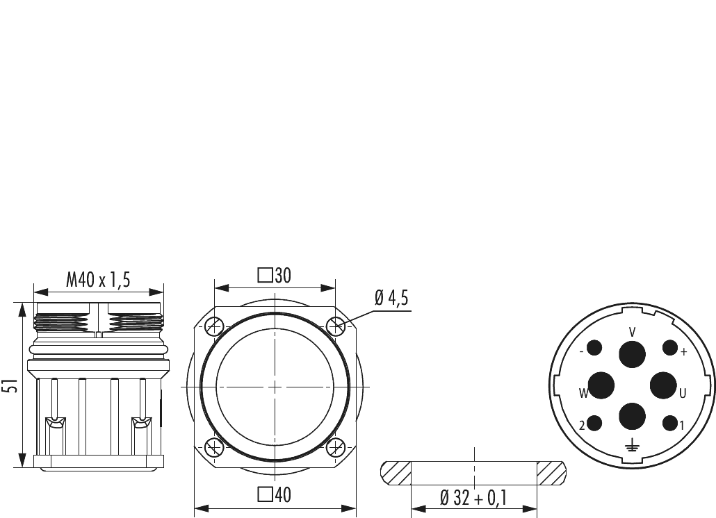 M40 Power panel connector, Circular Connector, Connector, M40, Power