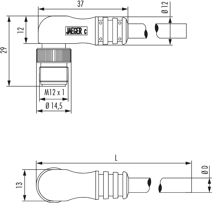 Metric Connector Séries M12 Connecteur de câble - angulaire
