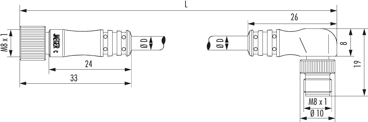 Metric Connector Séries M8 Connecteur de câble - droit