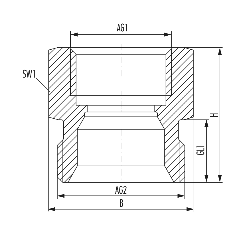 Reduction with internal thread