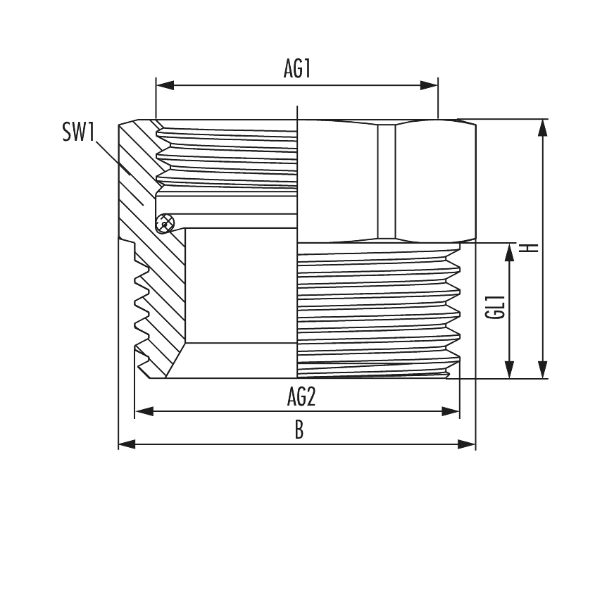 Reduction with internal thread