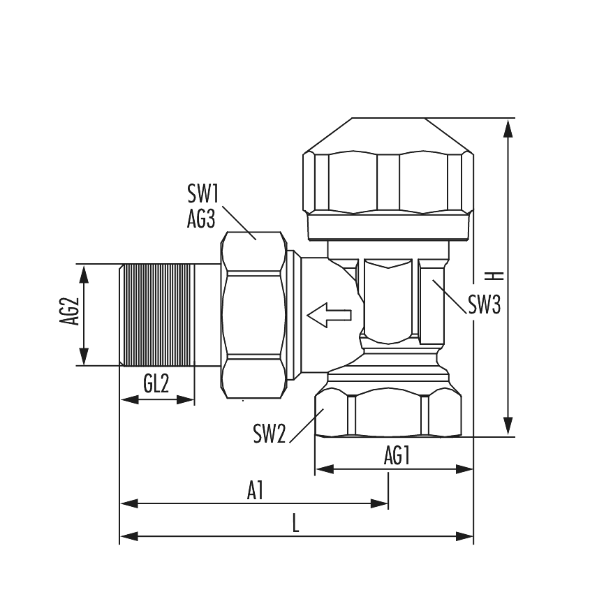 Thermostatventil Eckform voreinstellbar