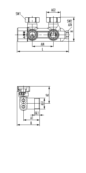 Umlenkstück Eckform absperrbar (Ein-/Zweirohr)