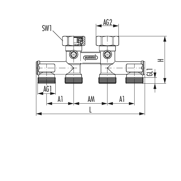 Zweirohranschlussblock Durchgangsform (Vierfachanschluss)